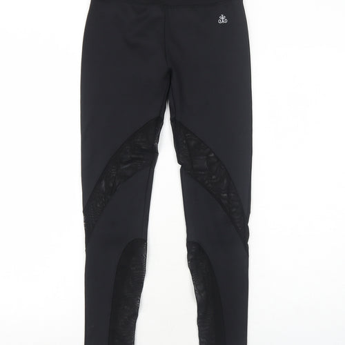 Kisaiya Womens Black Polyester Compression Leggings Size XS Regular Pullover - Leggings Mesh Panels