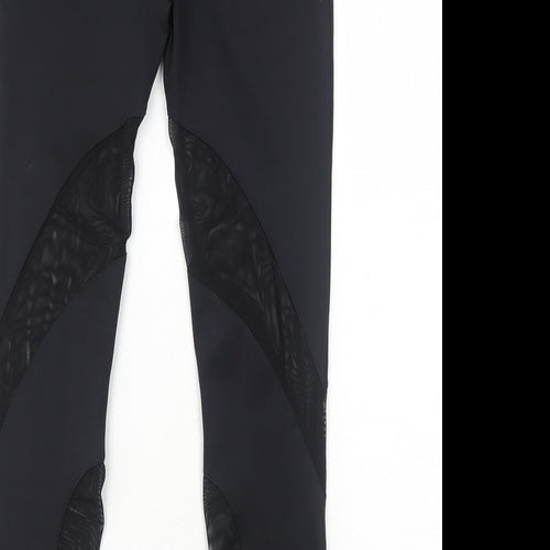 Kisaiya Womens Black Polyester Compression Leggings Size XS Regular Pullover - Leggings Mesh Panels