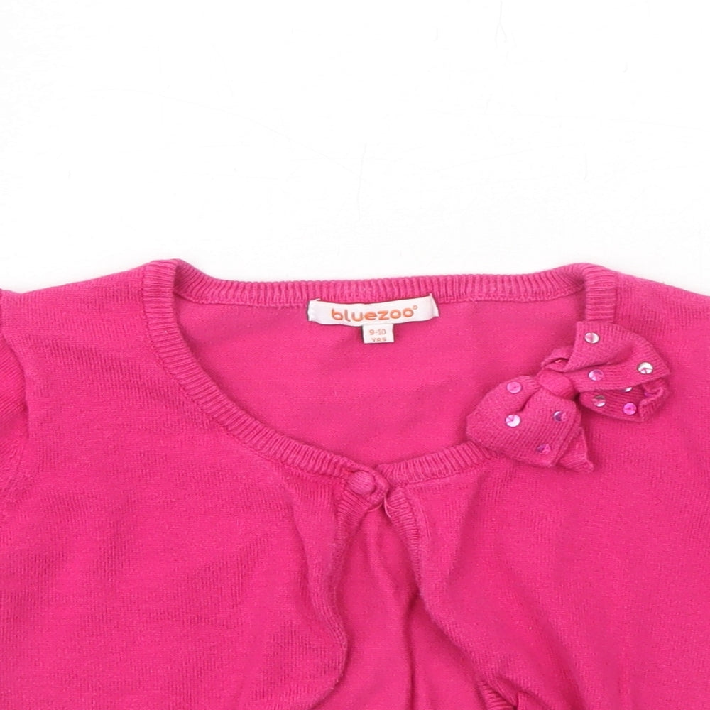 Blue Zoo Girls Pink Round Neck Cotton Shrug Jumper Size 9-10 Years Button