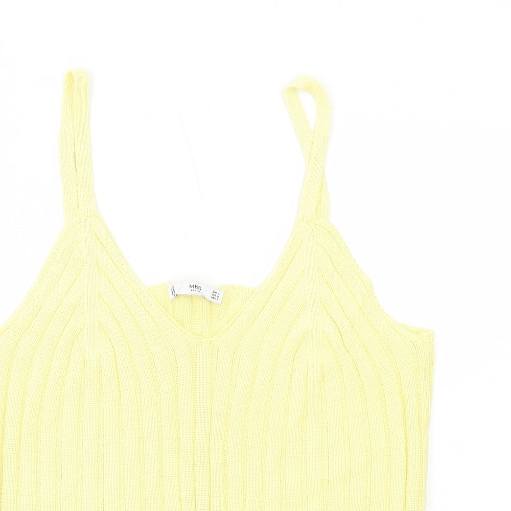 Mango Womens Yellow Cotton Basic Tank Size L V-Neck - Ribbed