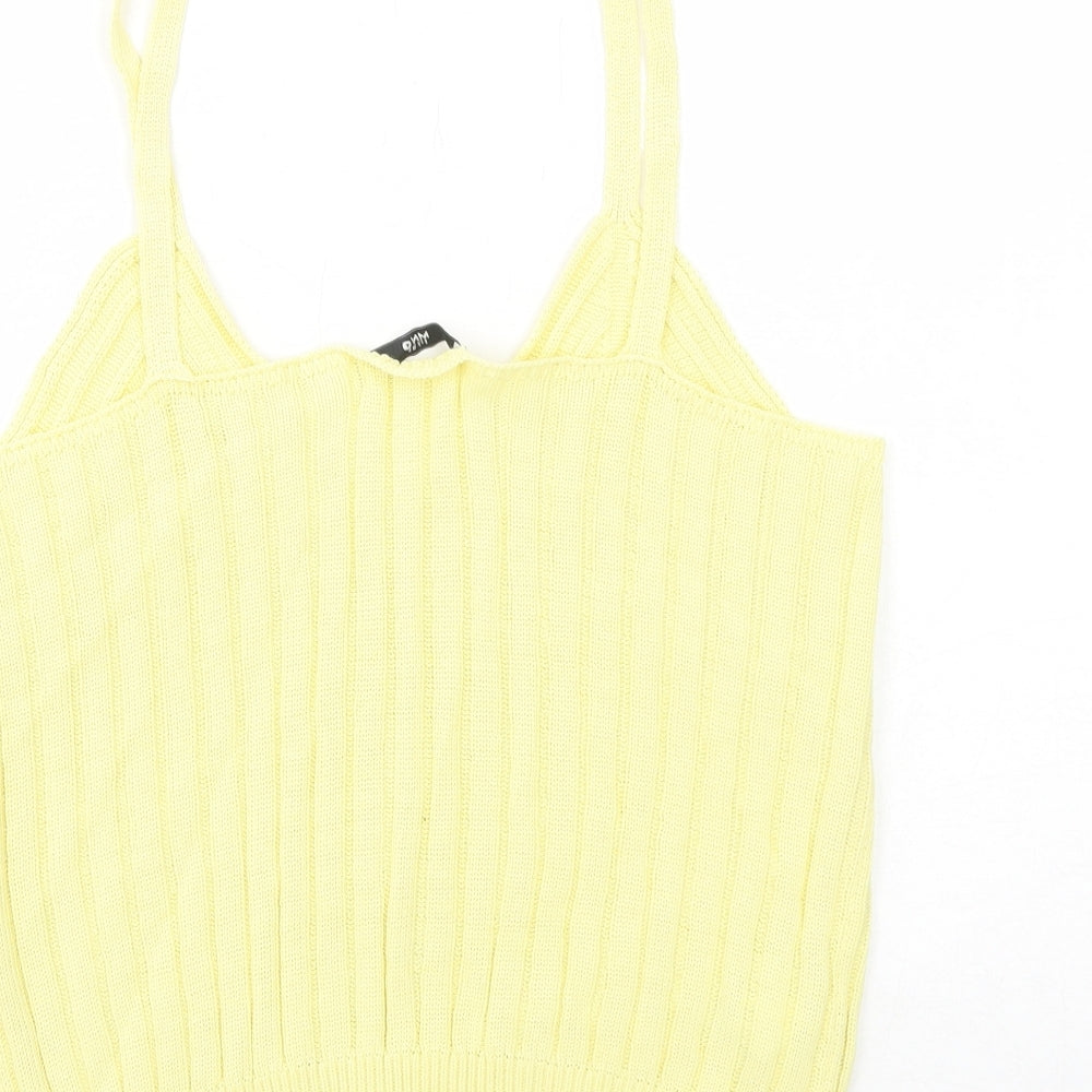 Mango Womens Yellow Cotton Basic Tank Size L V-Neck - Ribbed