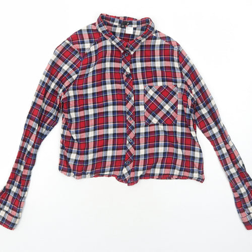 H&M Womens Red Plaid Cotton Basic Button-Up Size 10 Collared