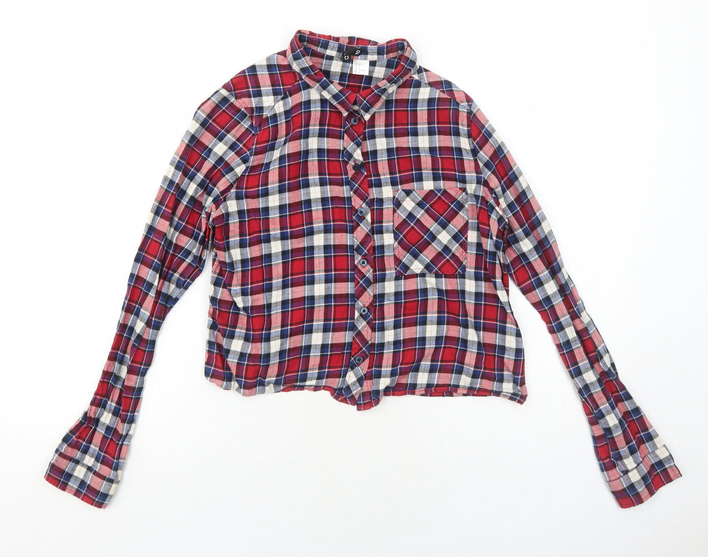 H&M Womens Red Plaid Cotton Basic Button-Up Size 10 Collared