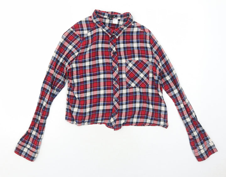 H&M Womens Red Plaid Cotton Basic Button-Up Size 10 Collared