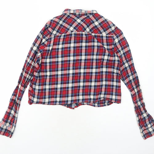 H&M Womens Red Plaid Cotton Basic Button-Up Size 10 Collared
