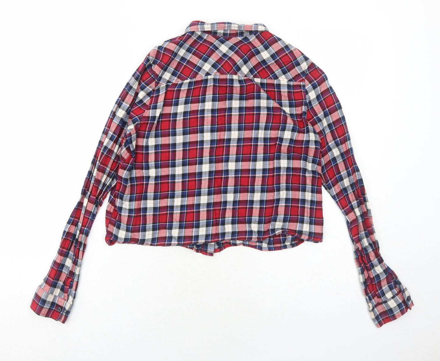 H&M Womens Red Plaid Cotton Basic Button-Up Size 10 Collared