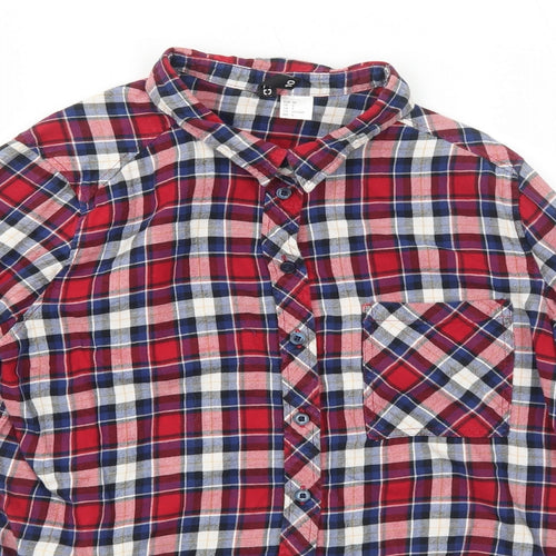 H&M Womens Red Plaid Cotton Basic Button-Up Size 10 Collared