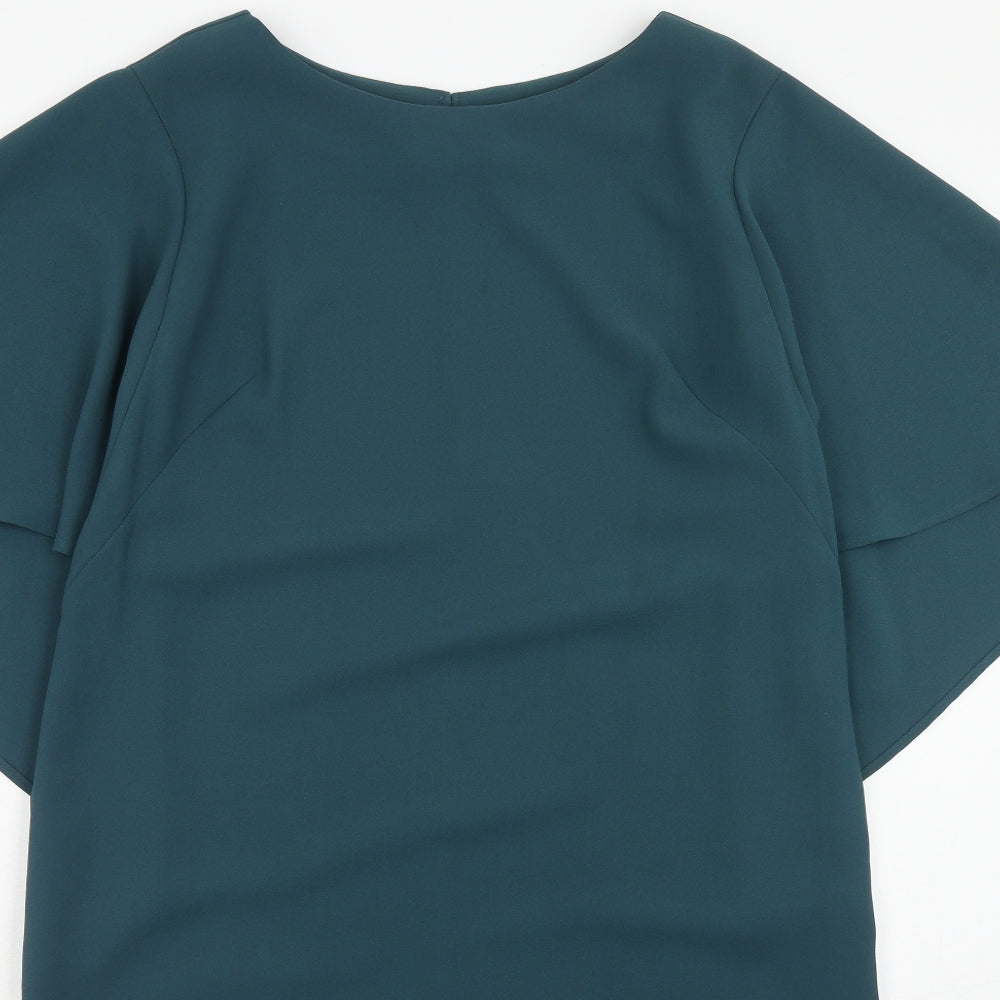 Autograph Womens Green Polyester Shift Size 12 Boat Neck Button - Angel Sleeve