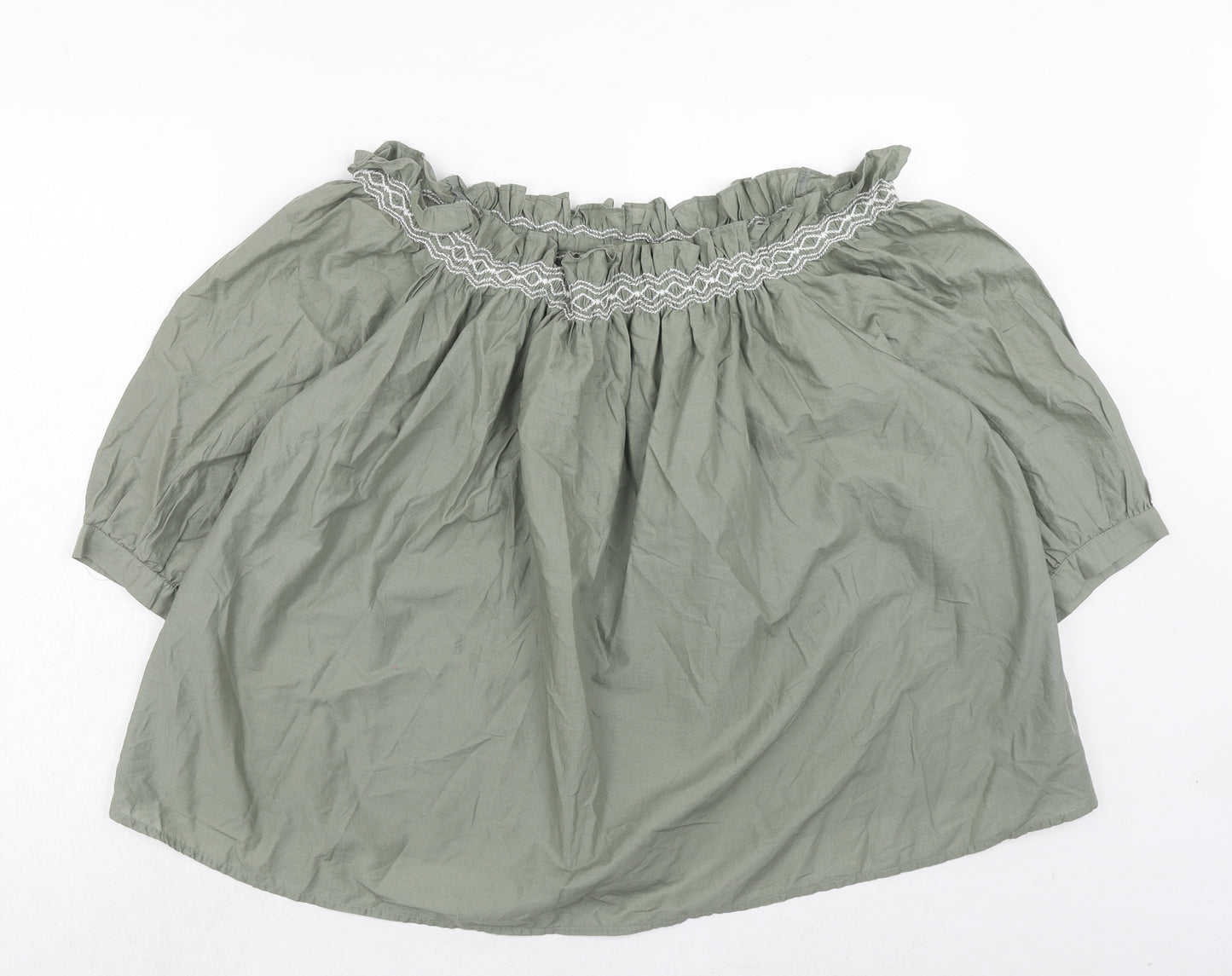 Marks and Spencer Womens Green Cotton Basic Blouse Size 14 Round Neck
