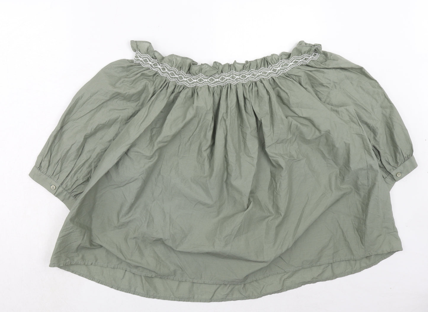 Marks and Spencer Womens Green Cotton Basic Blouse Size 14 Round Neck