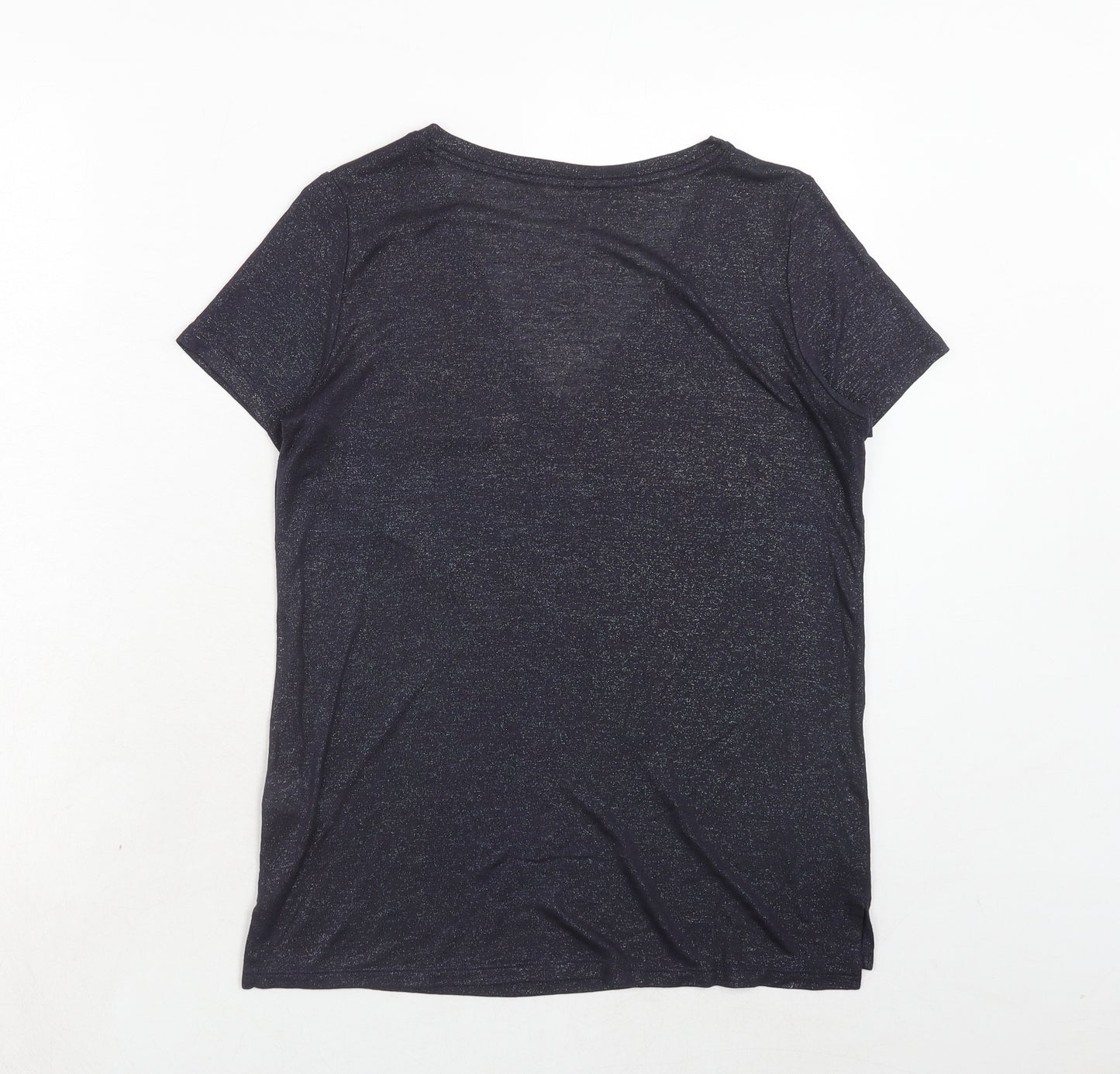NEXT Womens Blue Geometric Viscose Basic T-Shirt Size 10 V-Neck