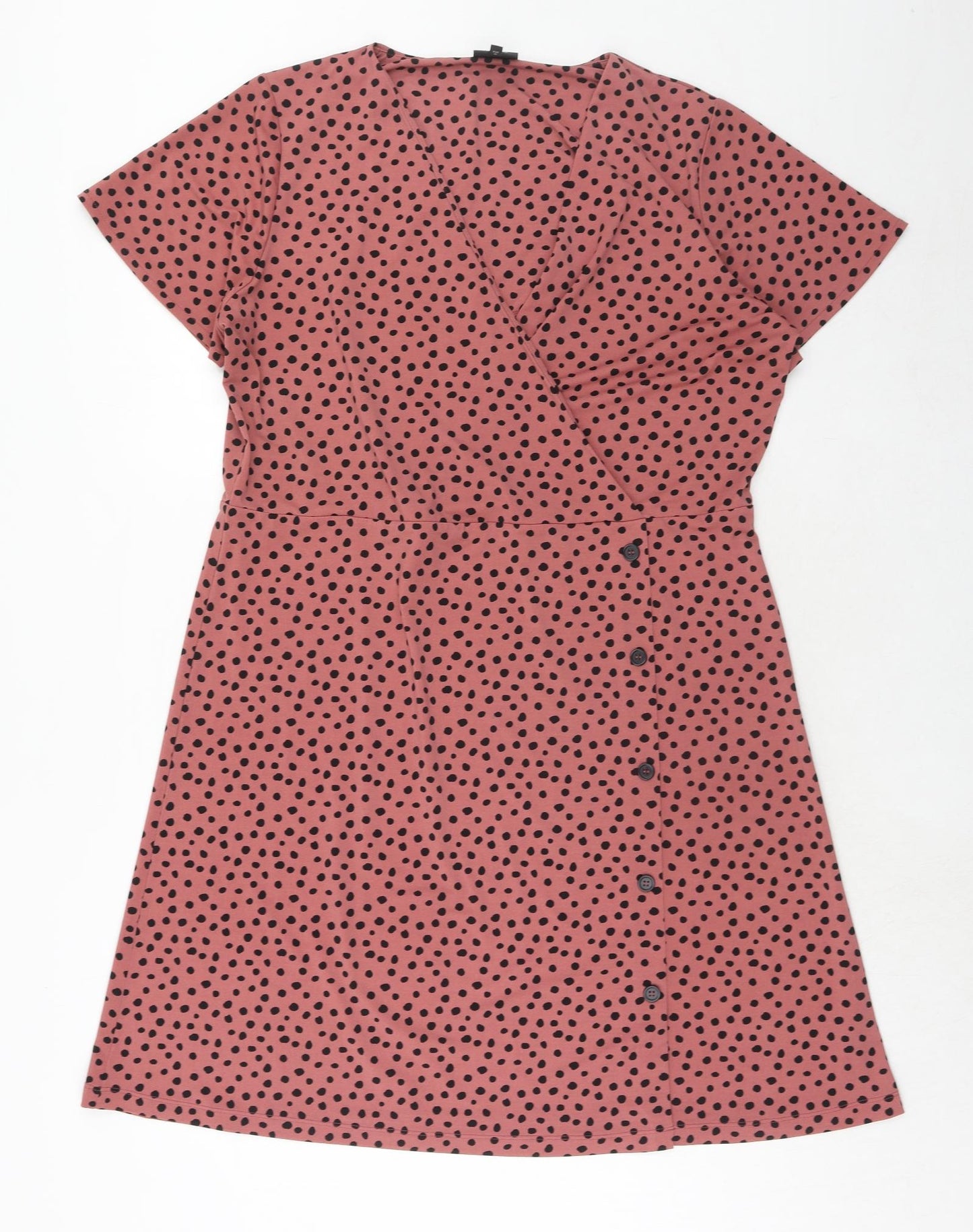 NEXT Womens Pink Animal Print Polyester A-Line Size 18 V-Neck Button - Wrap Front