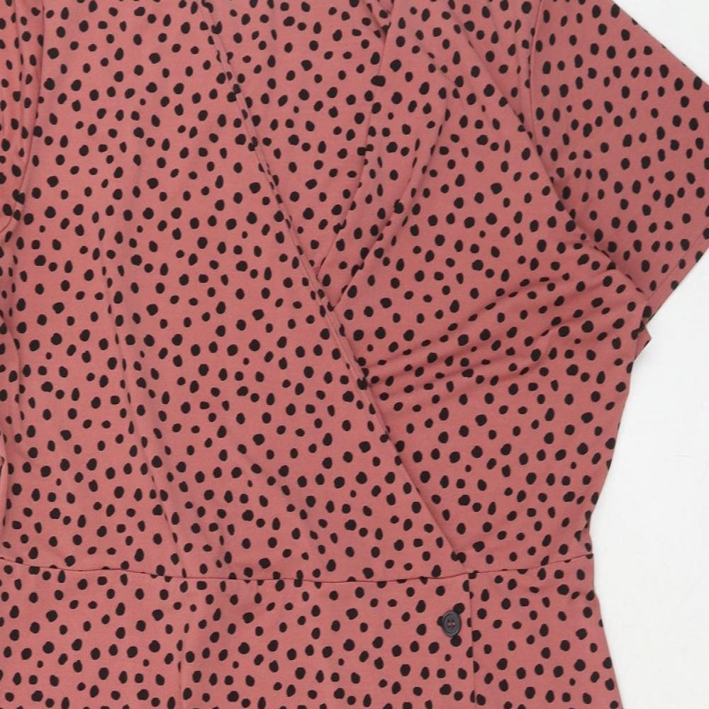 NEXT Womens Pink Animal Print Polyester A-Line Size 18 V-Neck Button - Wrap Front