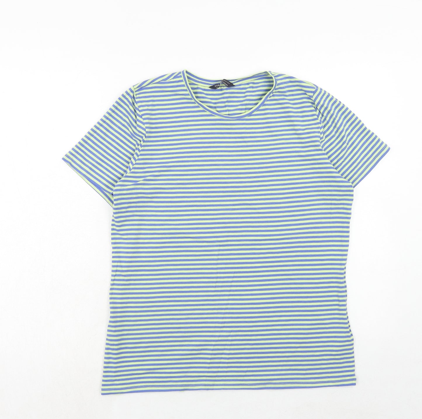 Marks and Spencer Womens Multicoloured Striped Cotton Basic T-Shirt Size 18 Round Neck