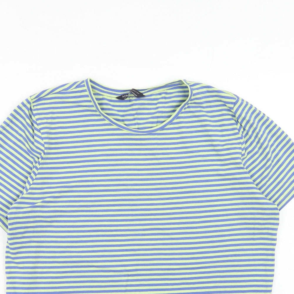 Marks and Spencer Womens Multicoloured Striped Cotton Basic T-Shirt Size 18 Round Neck