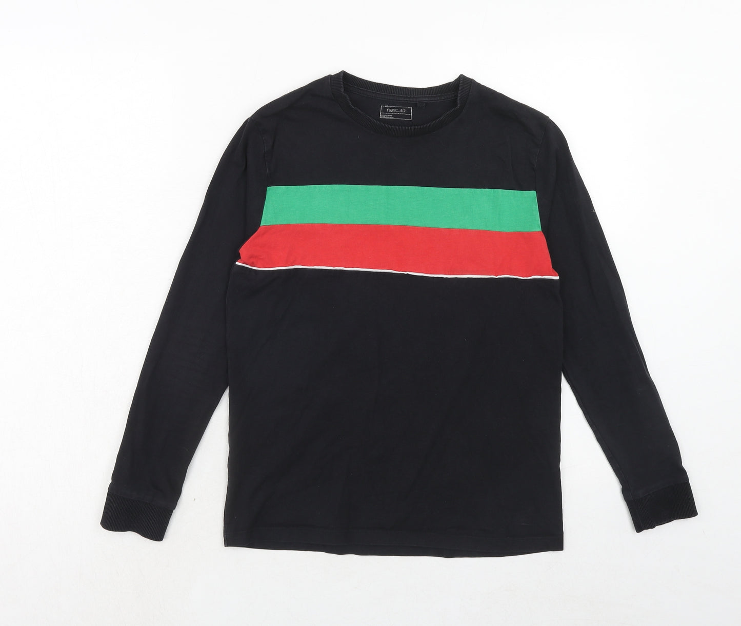 Nexct Boys Black Striped Cotton Pullover T-Shirt Size 12 Years Crew Neck Pullover