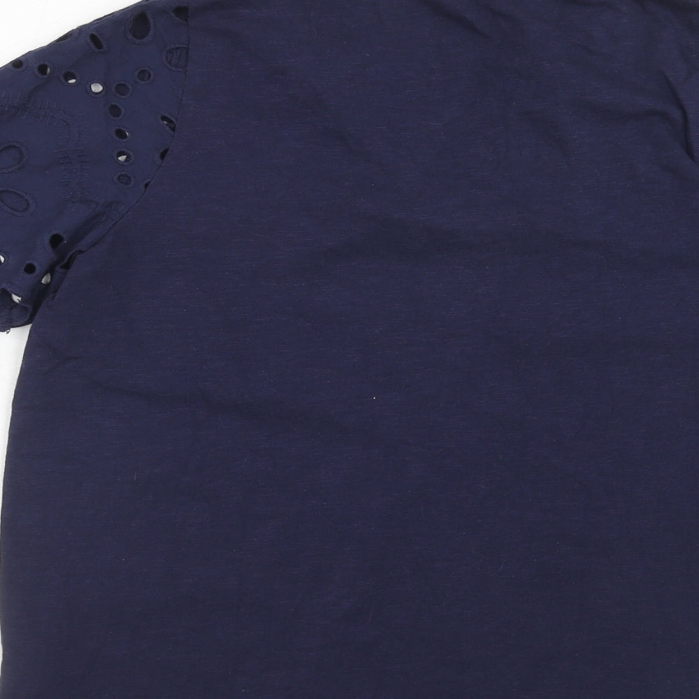 Julipa Womens Blue Cotton Basic Blouse Size 12 V-Neck - Broderie Anglaise