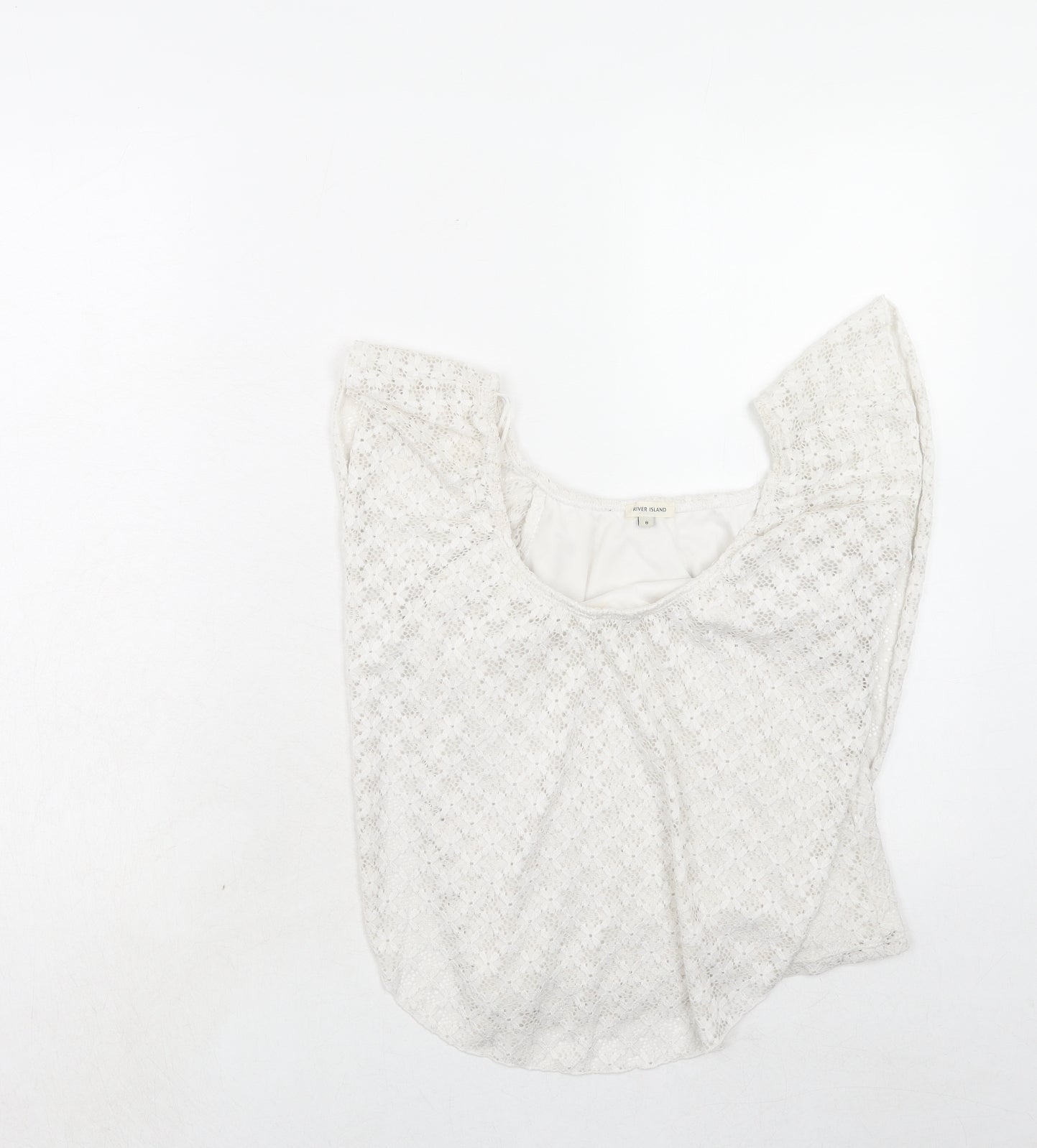 River Island Womens White Geometric Nylon Basic Blouse Size 8 Round Neck