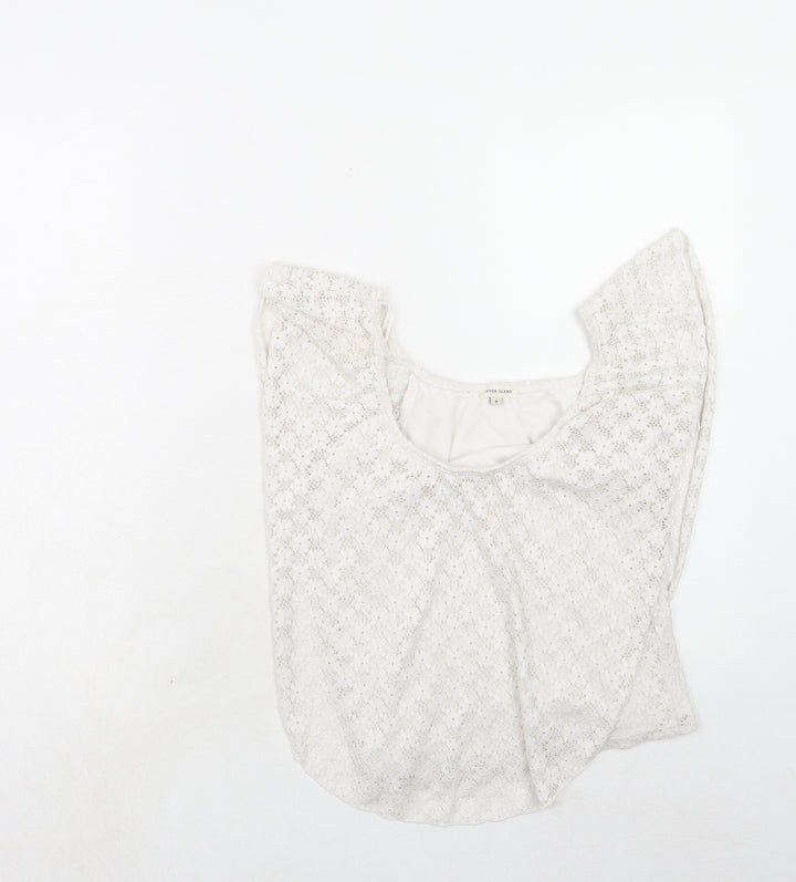 River Island Womens White Geometric Nylon Basic Blouse Size 8 Round Neck