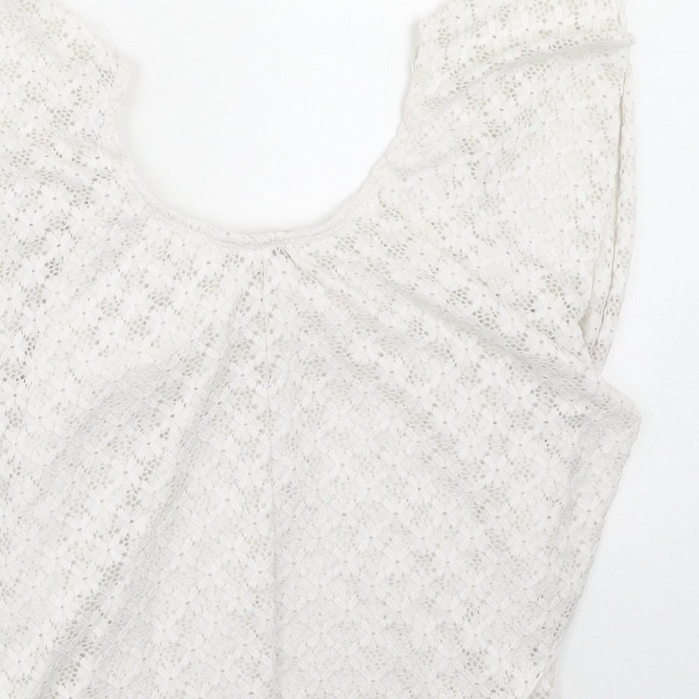 River Island Womens White Geometric Nylon Basic Blouse Size 8 Round Neck