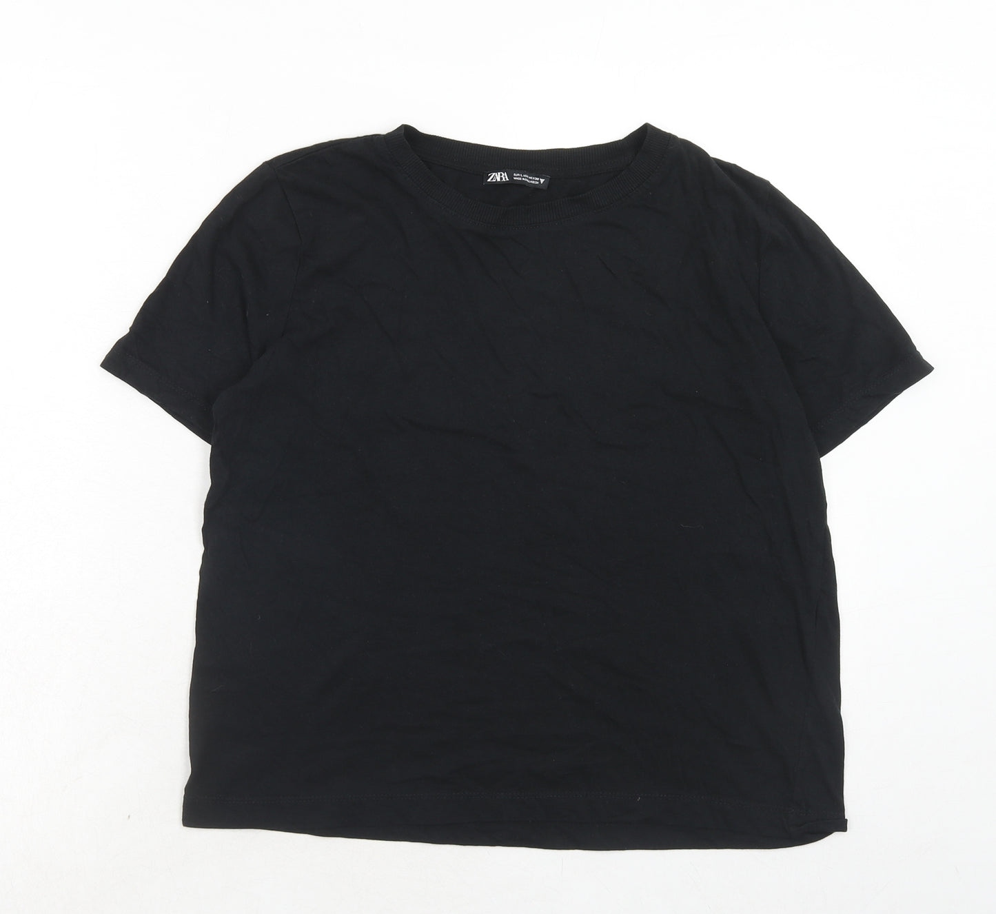 Zara Womens Black Cotton Basic T-Shirt Size L Round Neck