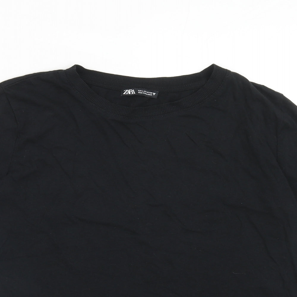 Zara Womens Black Cotton Basic T-Shirt Size L Round Neck