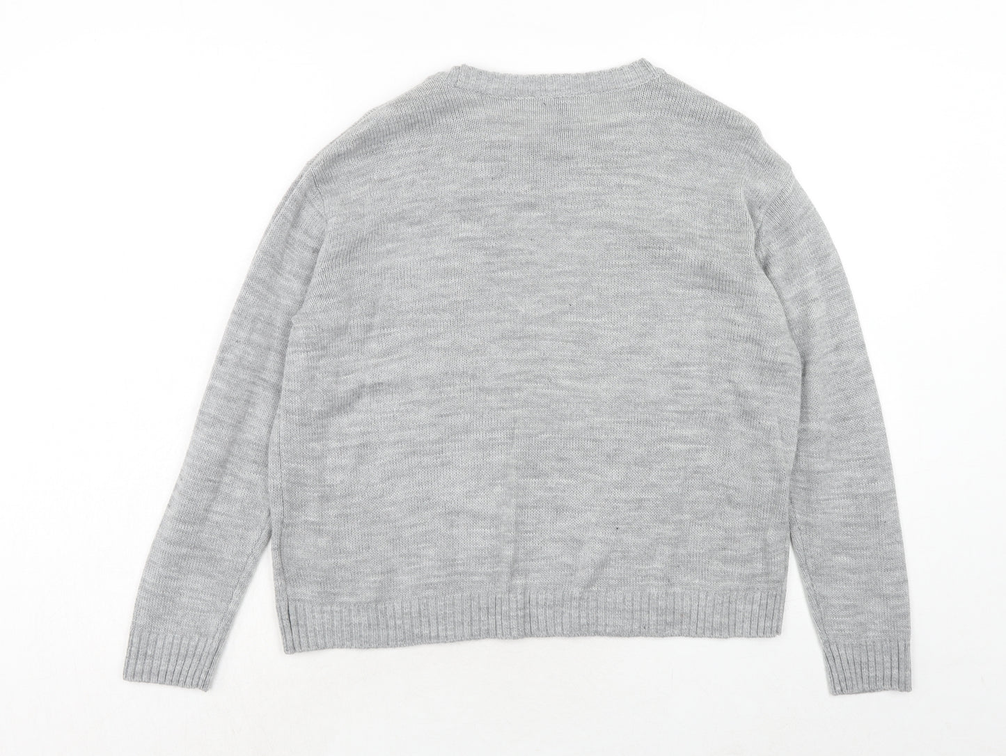 H&M Womens Grey Round Neck Acrylic Pullover Jumper Size M - HO HO HO Revisable Sequin