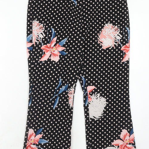 Topshop Womens Black Floral Polyester Trousers Size 10 Regular Hook & Eye