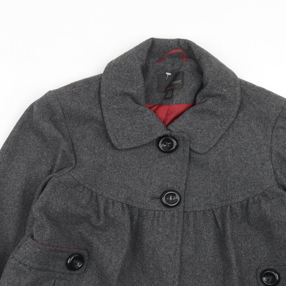 NEXT Girls Grey Basic Coat Coat Size 13-14 Years Button