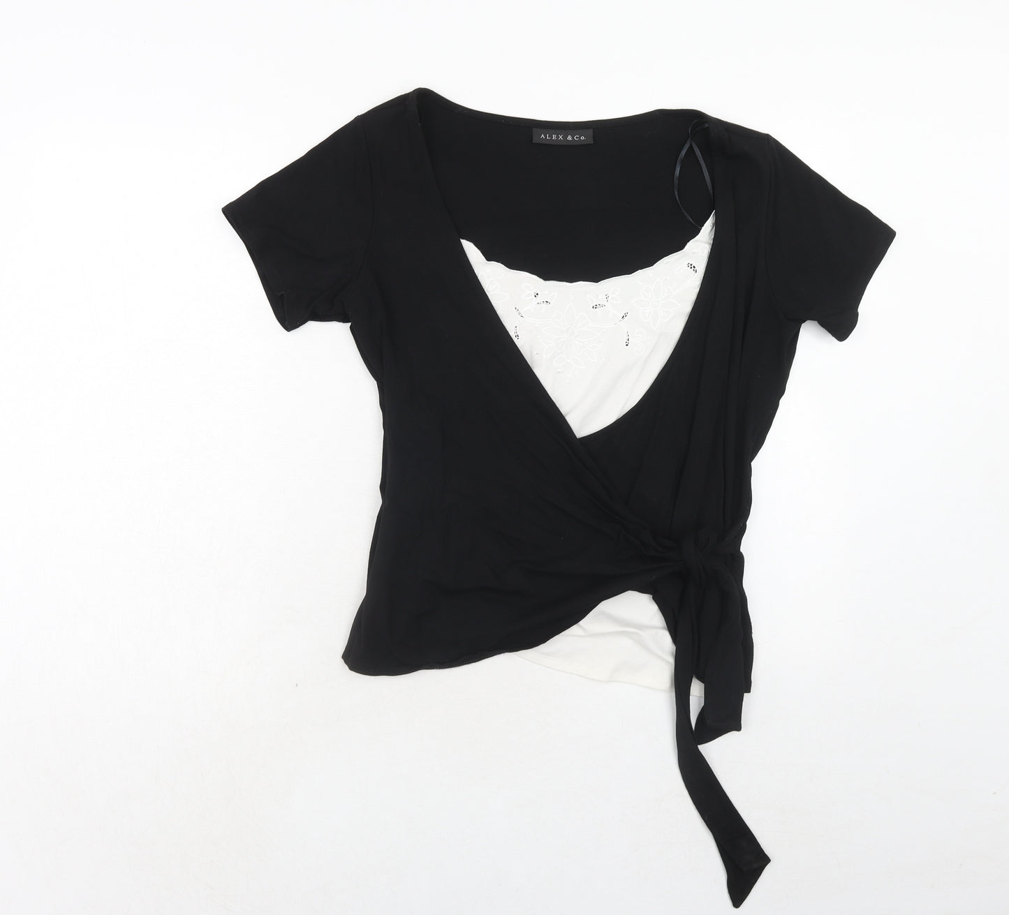 Alex & Co. Womens Black Viscose Basic Blouse Size 16 Round Neck