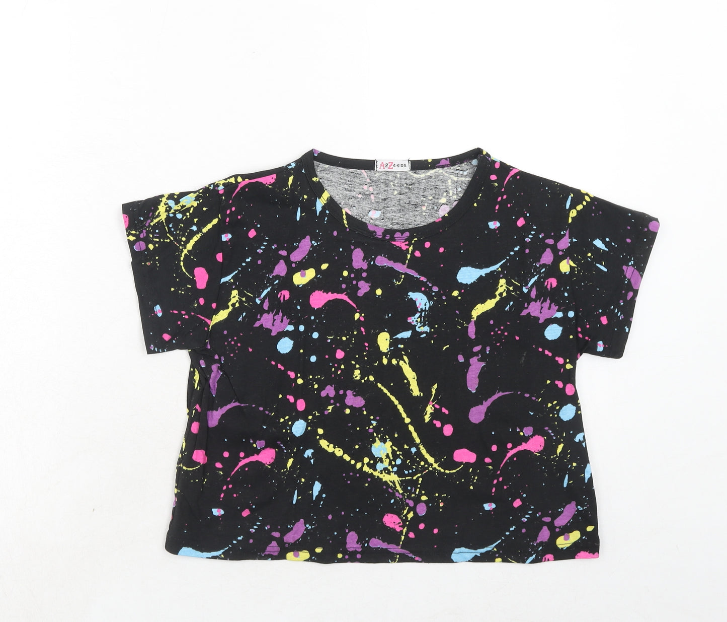 A2Z For Kids Girls Black Geometric Polyester Pullover T-Shirt Size 13 Years Boat Neck Pullover