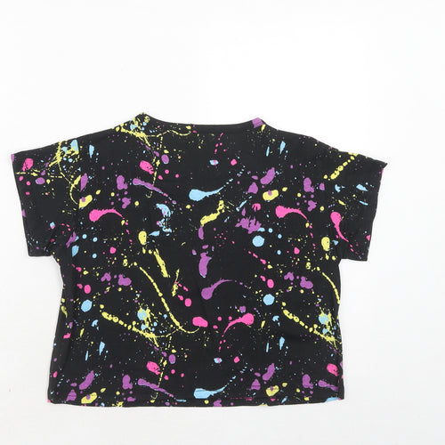 A2Z For Kids Girls Black Geometric Polyester Pullover T-Shirt Size 13 Years Boat Neck Pullover