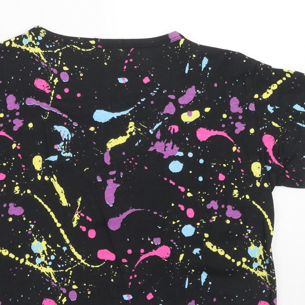 A2Z For Kids Girls Black Geometric Polyester Pullover T-Shirt Size 13 Years Boat Neck Pullover