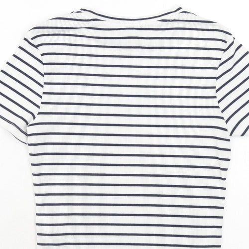 New Look Girls White Striped Polyester Pullover T-Shirt Size 14-15 Years Round Neck Pullover - Brooklyn New York