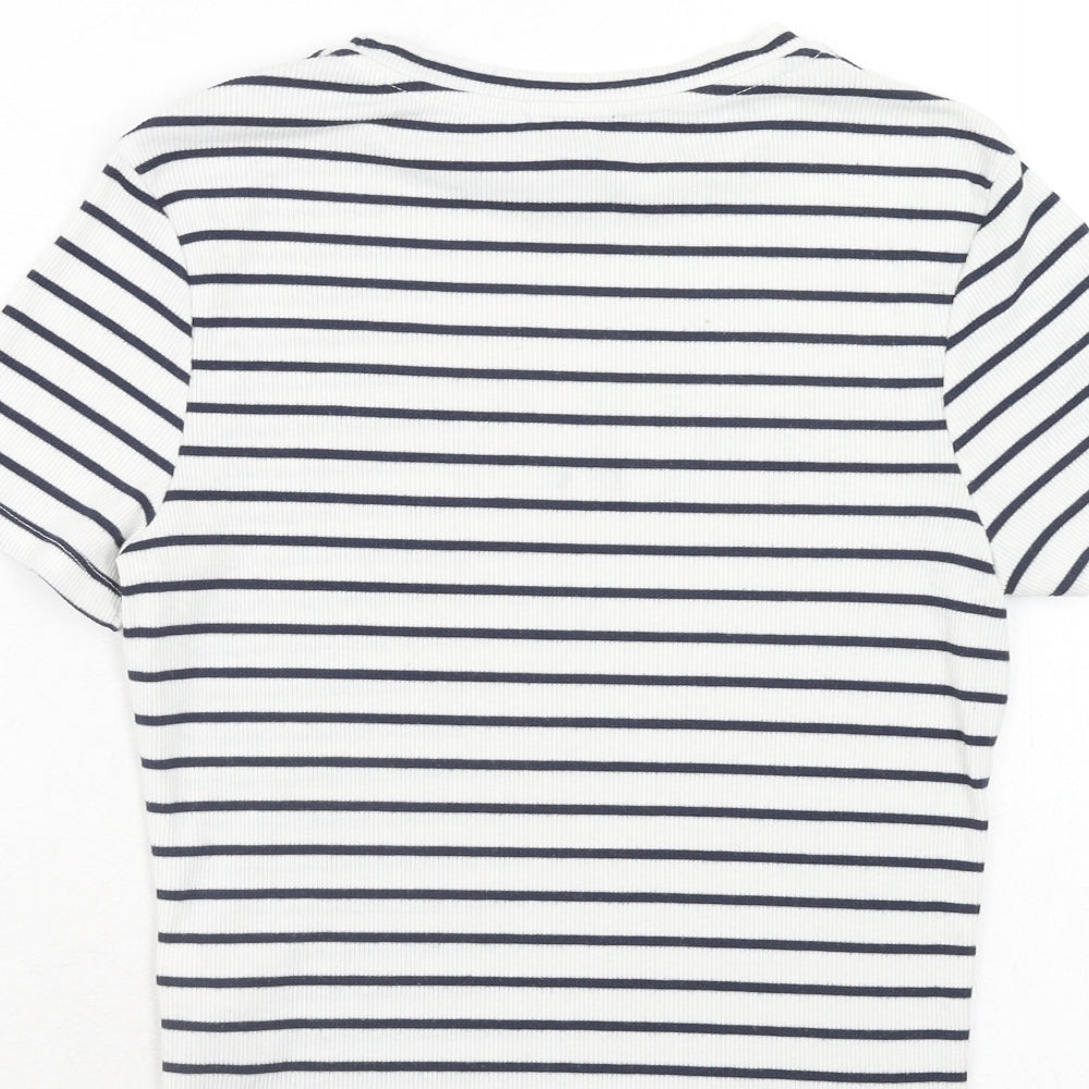 New Look Girls White Striped Polyester Pullover T-Shirt Size 14-15 Years Round Neck Pullover - Brooklyn New York