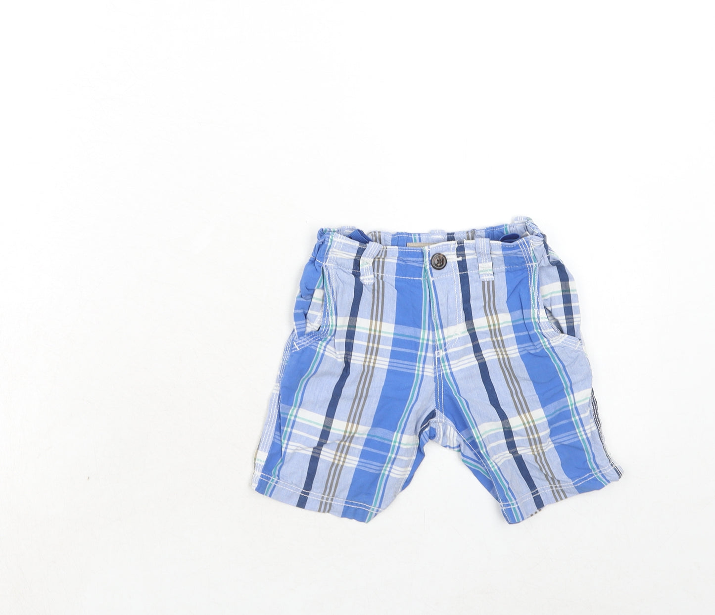H&M Boys Blue Plaid Cotton Bermuda Shorts Size 2 Years Regular Zip