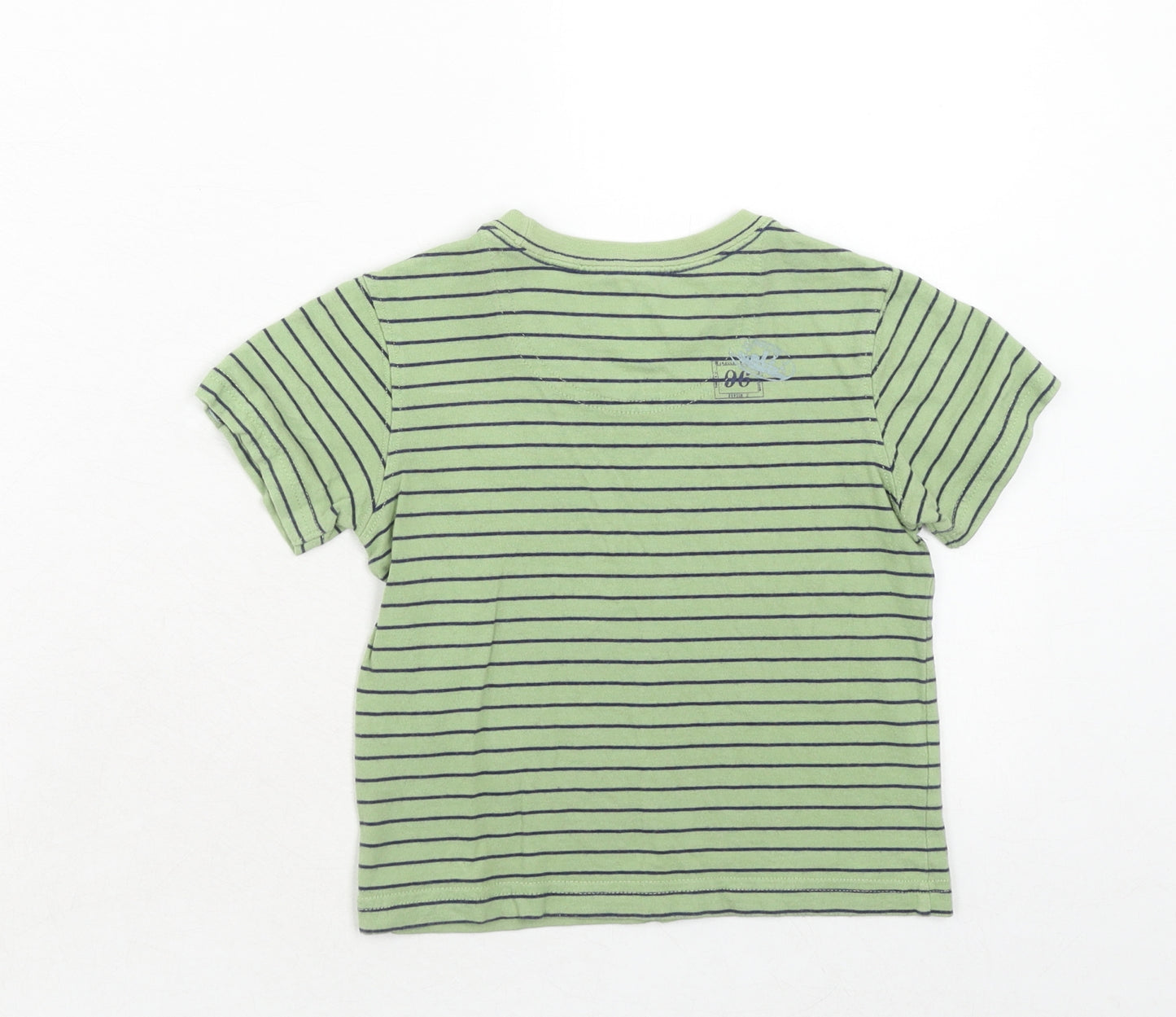 Debenhams Boys Green Striped Cotton Pullover T-Shirt Size 3-4 Years Crew Neck Pullover - Car