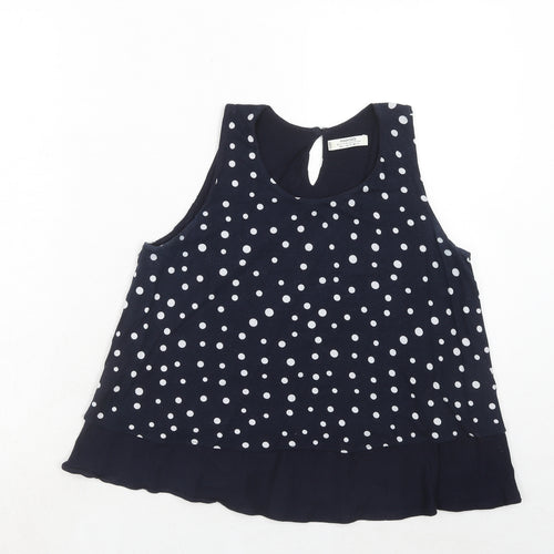 Mango Womens Blue Polka Dot Viscose Basic Tank Size S Round Neck