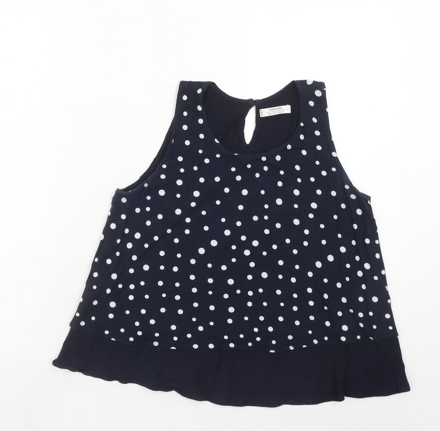 Mango Womens Blue Polka Dot Viscose Basic Tank Size S Round Neck