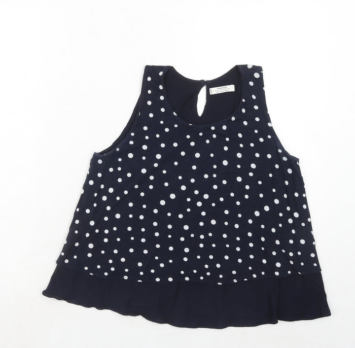 Mango Womens Blue Polka Dot Viscose Basic Tank Size S Round Neck