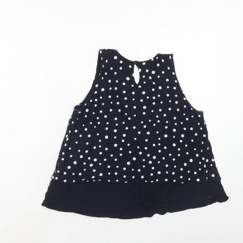 Mango Womens Blue Polka Dot Viscose Basic Tank Size S Round Neck