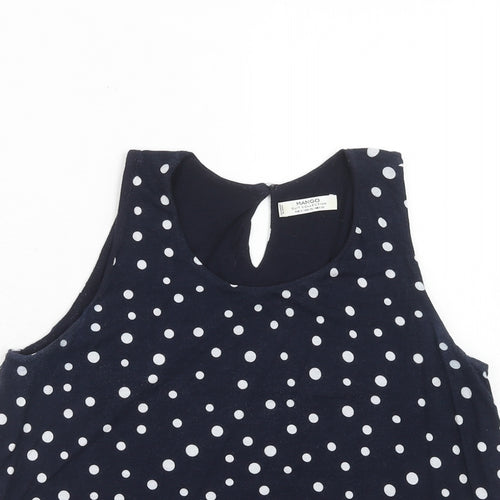 Mango Womens Blue Polka Dot Viscose Basic Tank Size S Round Neck