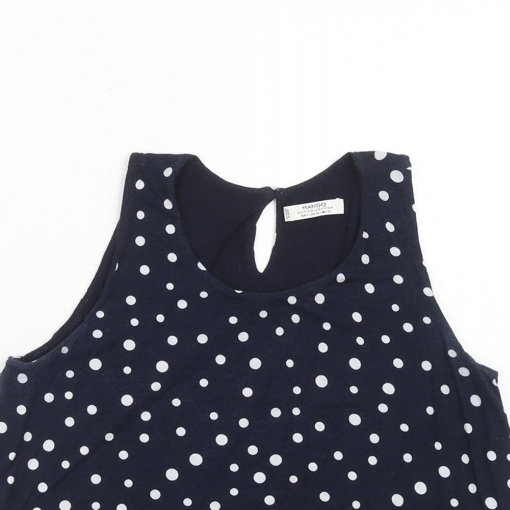 Mango Womens Blue Polka Dot Viscose Basic Tank Size S Round Neck
