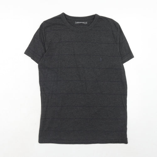 French Connection Mens Grey Striped Cotton T-Shirt Size M Round Neck