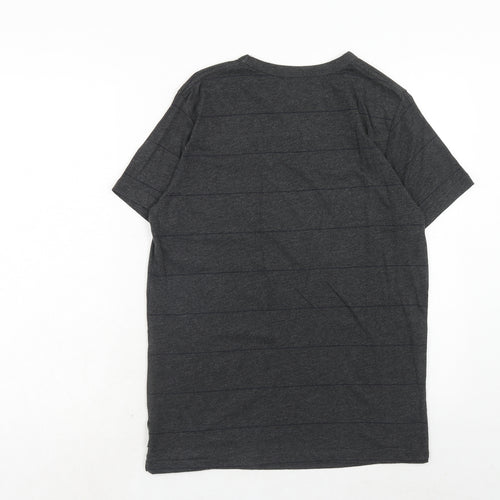 French Connection Mens Grey Striped Cotton T-Shirt Size M Round Neck