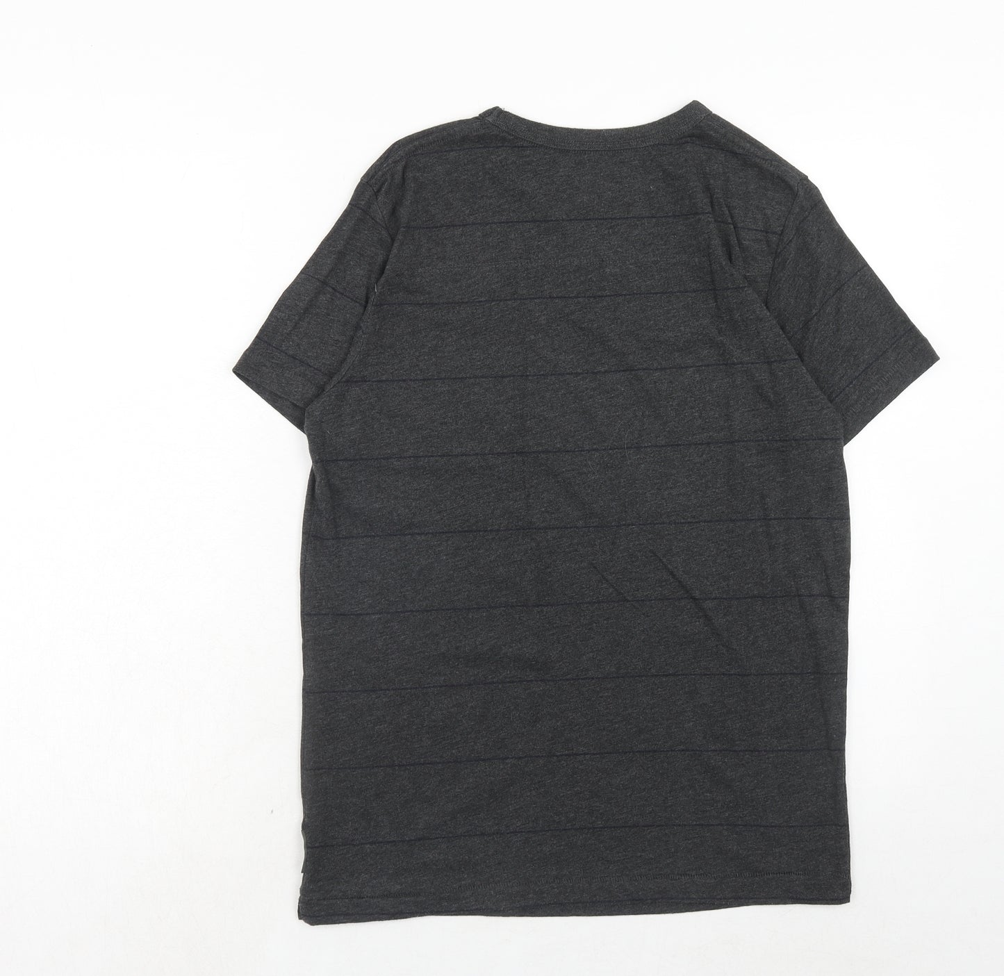 French Connection Mens Grey Striped Cotton T-Shirt Size M Round Neck