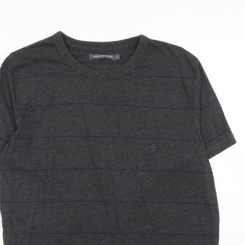 French Connection Mens Grey Striped Cotton T-Shirt Size M Round Neck
