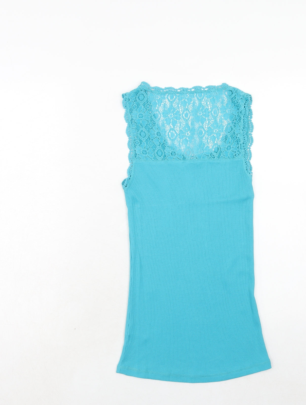 Debenhams Womens Blue Cotton Basic Tank Size 12 Round Neck - Lace Details