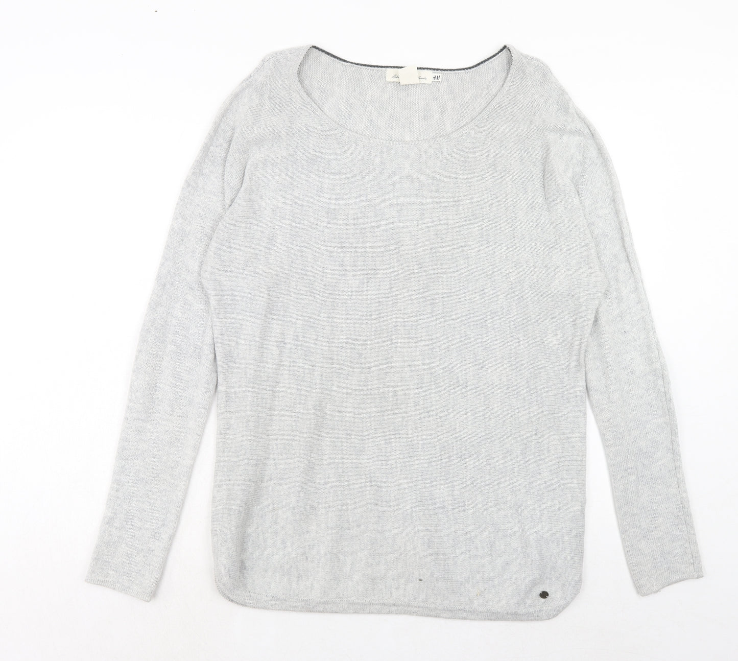 H&M Womens Grey Round Neck Cotton Pullover Jumper Size L - Elbow Patches