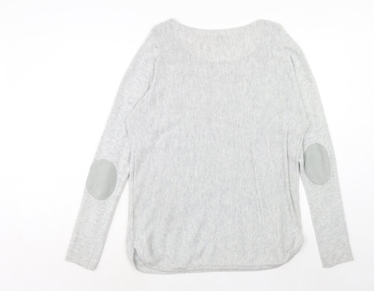 H&M Womens Grey Round Neck Cotton Pullover Jumper Size L - Elbow Patches
